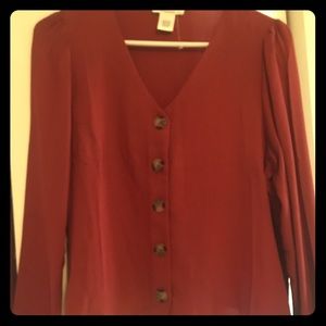 Rust red color blouse with buttons